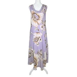 Roz & Ali Draped Neck Floral Dress 16 Purple Y2K 90s Whimsy Fairy Feminine